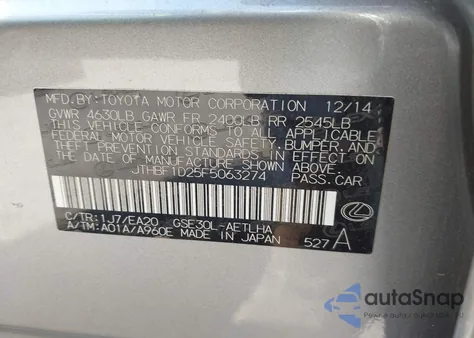 2015 Lexus Is 250 from USA, damaged, VIN JTHBF1D25F5063274